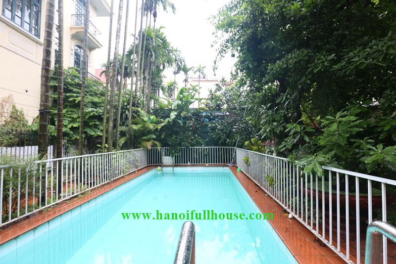 Green Villa with swimming pool outside, 05 bedrooms on Au Co street, Tay Ho district for lease 